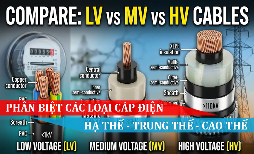 Phân Biệt Cáp Điện Hạ Thế, Trung Thế Và Cao Thế Chi Tiết