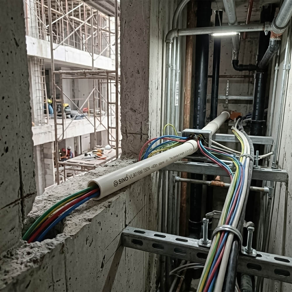 Ứng dụng thực tế của Ống nhựa cứng luồn dây điện Sino VL9016M 750N....