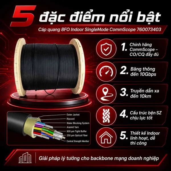 Cáp quang 8FO Indoor SingleMode CommScope 760073403