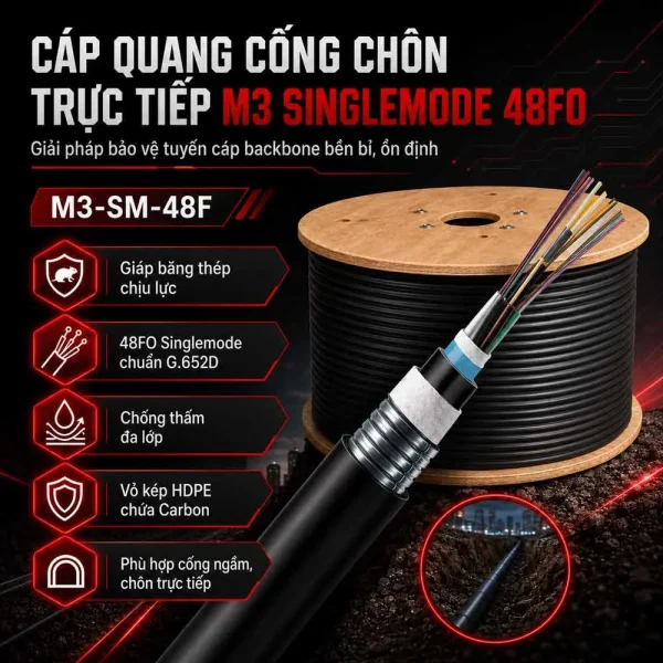 Cáp quang cống chôn trực tiếp M3 Singlemode 48FO – M3-SM-48F