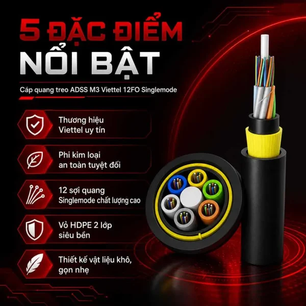 Cáp quang treo ADSS M3 Viettel 12FO phi kim loại – ADSS -M3-PKL-12F