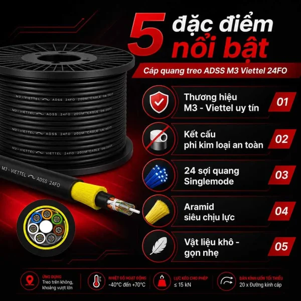 Cáp quang treo ADSS M3 Viettel 24FO Singlemode