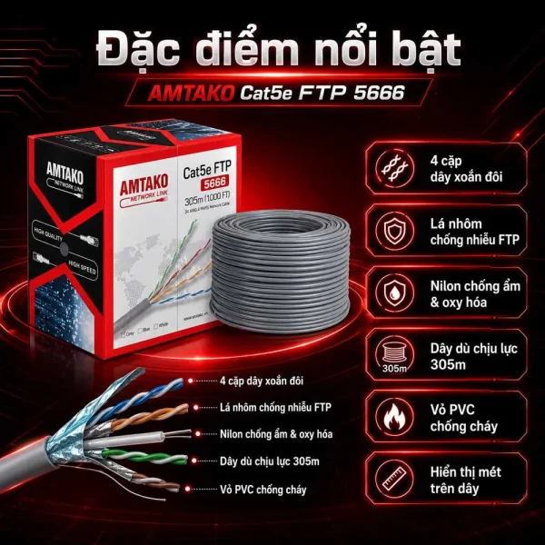 Cáp mạng AMTAKO Cat5e FTP 5666