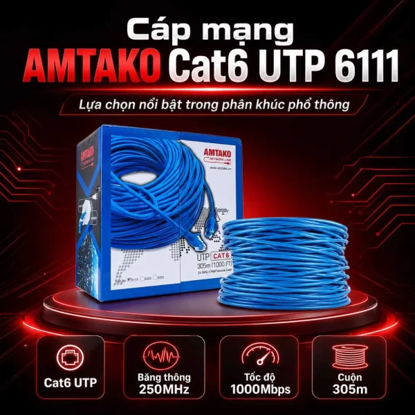 Cáp mạng AMTAKO Cat6 UTP 6111 Chính Hãng, Giá Rẻ