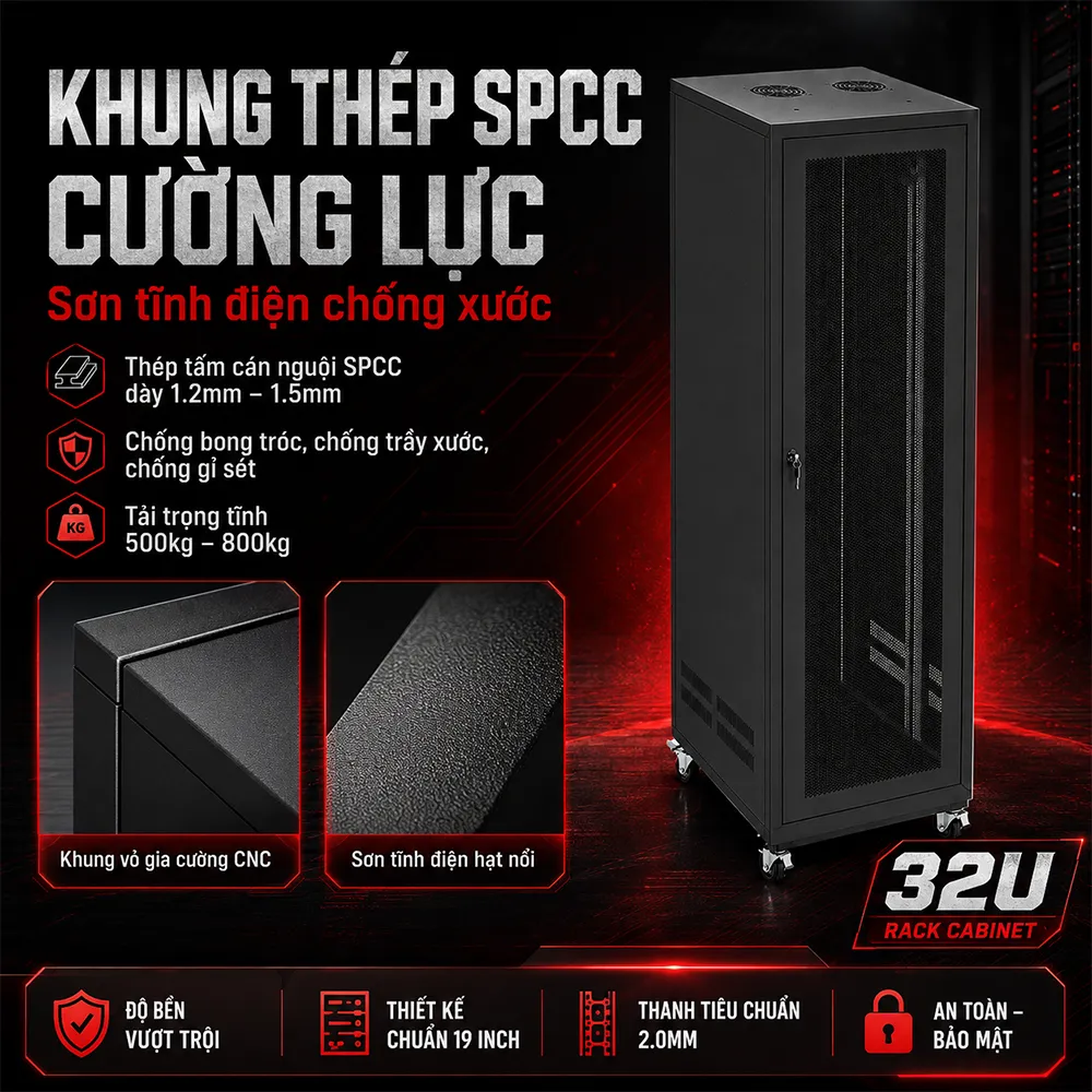 CHẤT LIỆU CẤU TẠO TỦ RACK 32U