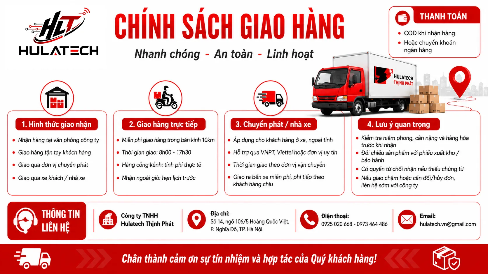 CHÍNH SÁCH GIAO HÀNG HULATECH THỊNH PHÁT