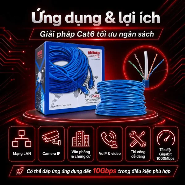 Cáp mạng AMTAKO Cat6 UTP 6222 hợp kim đồng