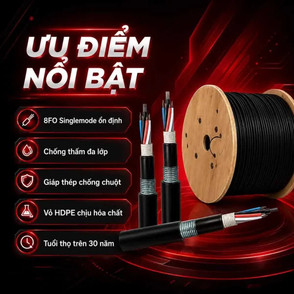 Cáp quang cống kim loại Singlemode 8FO – KL-SM-8F-CTT