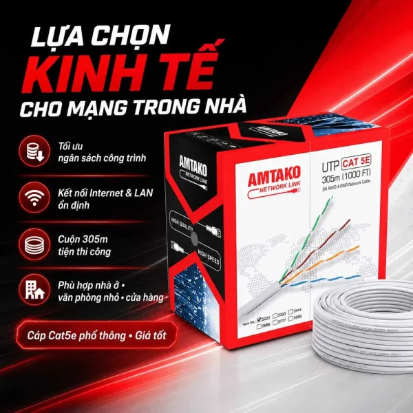 Cáp mạng AMTAKO Cat5e 5222 Chính Hãng, Giá Rẻ