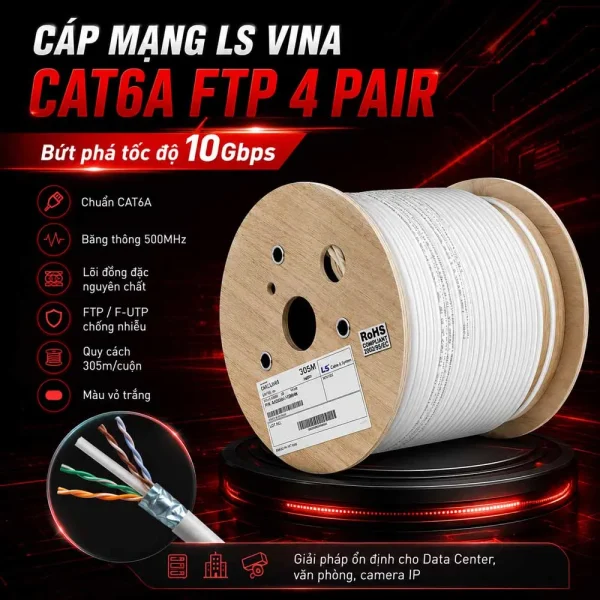 Cáp mạng LS CAT6A FTP 4 Pair FTP-A-C6G-E1VN-M 0.5X004P/WH