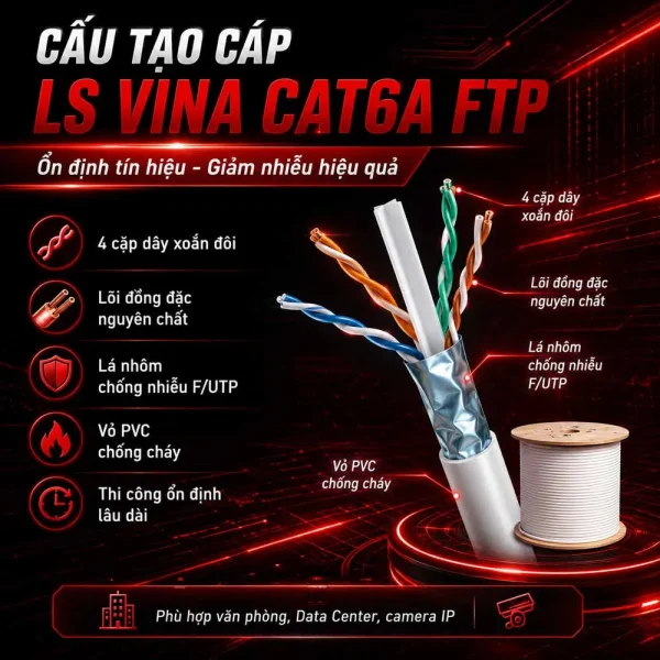 Cáp mạng LS CAT6A FTP 4 Pair FTP-A-C6G-E1VN-M 0.5X004P/WH