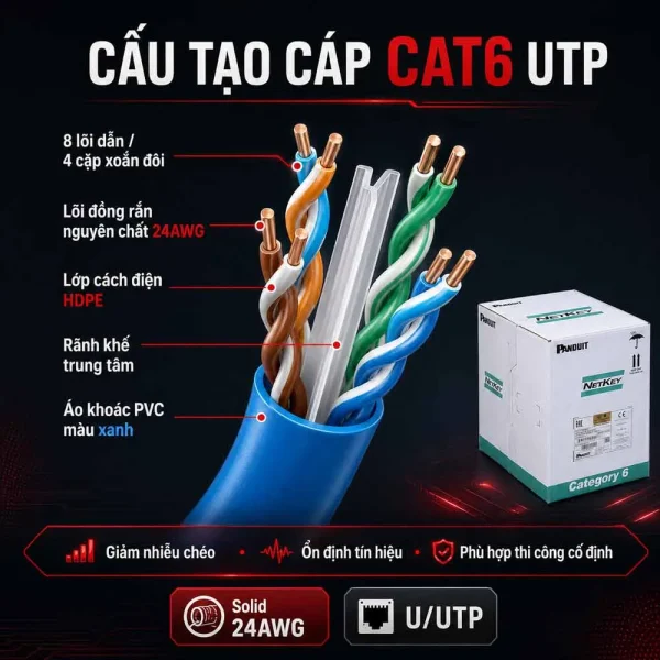 Dây cáp mạng Cat6 UTP PANDUIT NUC6C04BU-FE