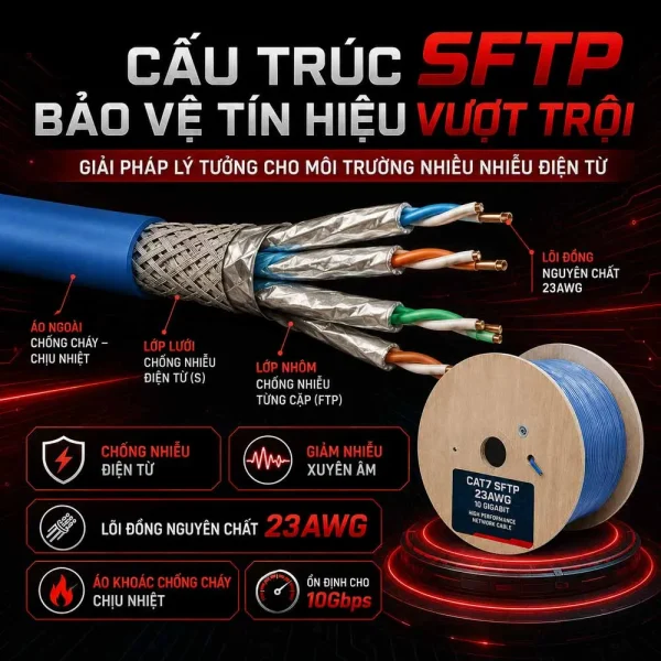 Cáp mạng CAT7 SFTP Ancomteck 23AWG 10 GIGABIT ACT-BOX305-7BLUE