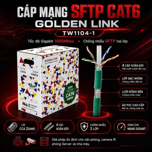 Cáp mạng SFTP Cat 6 Golden Link Chống nhiễu TW1104-1