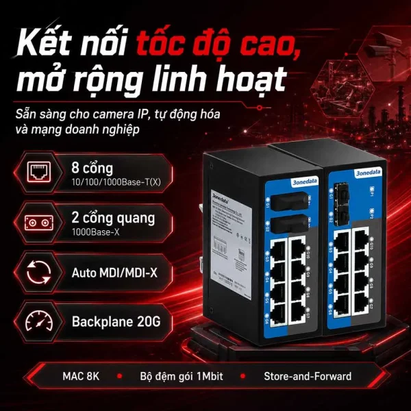 Switch 3onedata ES2010G-2GS 8 cổng Ethernet + 2 cổng quang