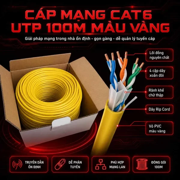 Cáp mạng Golden Link Cat6 UTP – 100m PN: TW1103-100 (màu Vàng)