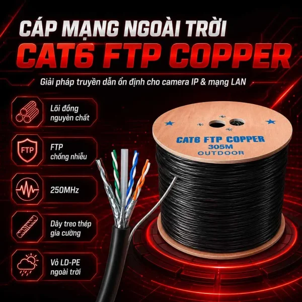 Cáp mạng ngoài trời HDPRO CAT6 FTP đồng nguyên chất