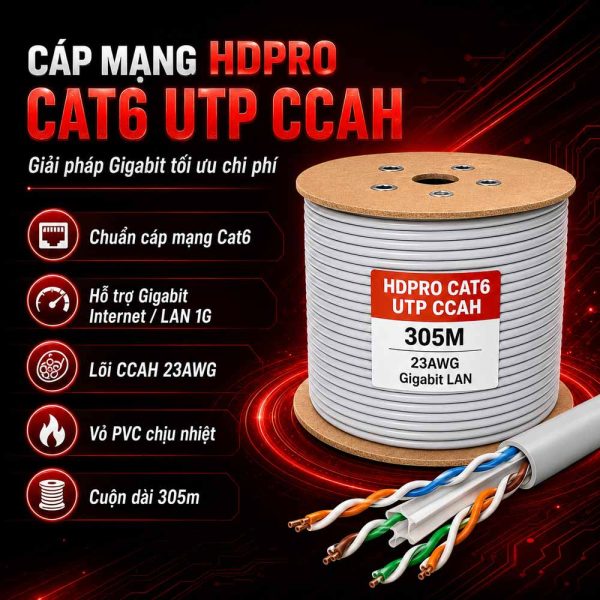 Cáp mạng HDPRO Cat6 UTP CCAH hợp kim