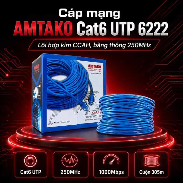 Cáp mạng AMTAKO Cat6 UTP 6222 hợp kim đồng