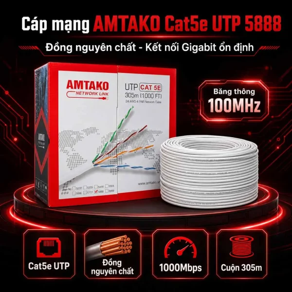 Cáp mạng AMTAKO Cat5e UTP 5888 Đồng nguyên chất