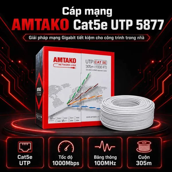 Cáp mạng AMTAKO Cat5e 5877 Chính Hãng, Giá Rẻ