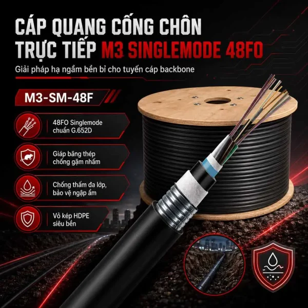 Cáp quang cống chôn trực tiếp M3 Singlemode 48FO – M3-SM-48F