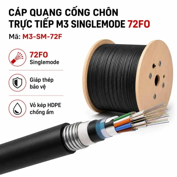 Cáp quang cống chôn trực tiếp M3 Singlemode 72FO – M3-SM-72F