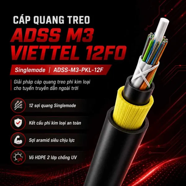 Cáp quang treo ADSS M3 Viettel 12FO phi kim loại – ADSS -M3-PKL-12F