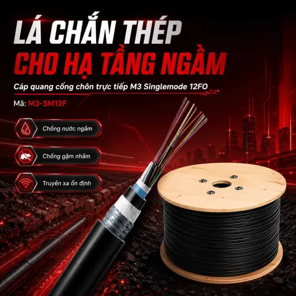 Cáp quang cống chôn trực tiếp M3 Singlemode 12FO – M3-SM12F