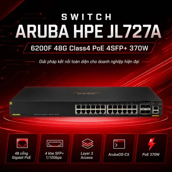Switch Aruba HPE JL727A 6200F 48G Class4 PoE 4SFP+ 370W
