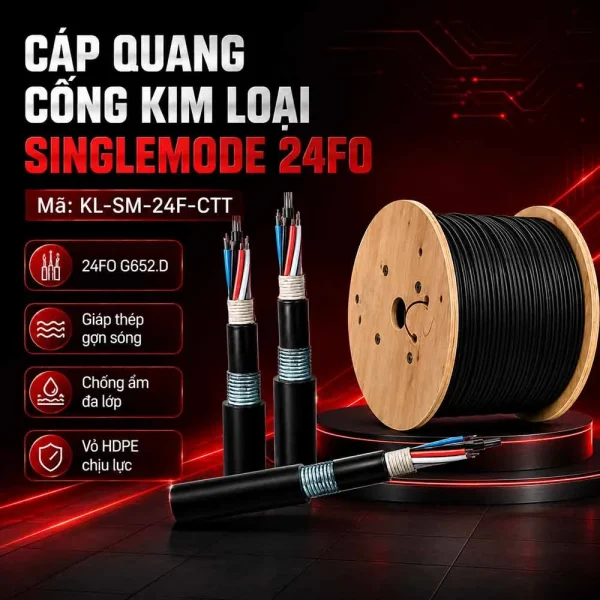 Cáp quang cống kim loại Singlemode 24FO – KL-SM-24F-CTT