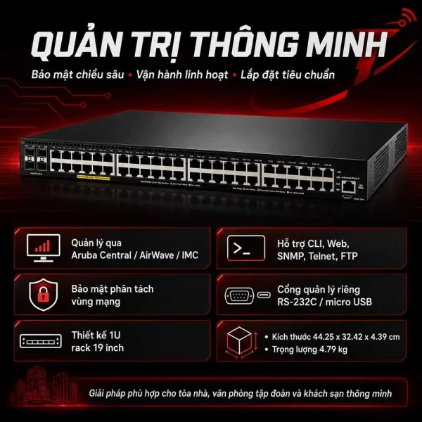 Switch Aruba HPE JL557A 2930F 48G PoE+ 4SFP 740W