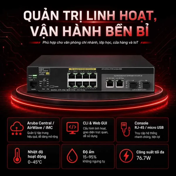 Switch Aruba HPE JL070A 2530 8 PoE+ Internal PS