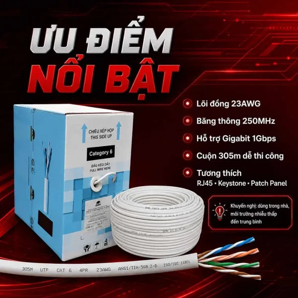 Dây cáp mạng Lan Vinacap Cat6 UTP