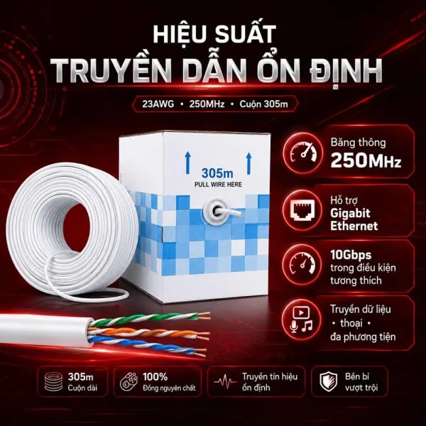 Cáp Mạng VinaLan Cat6 UTP 4 Đôi (305m/cuộn)
