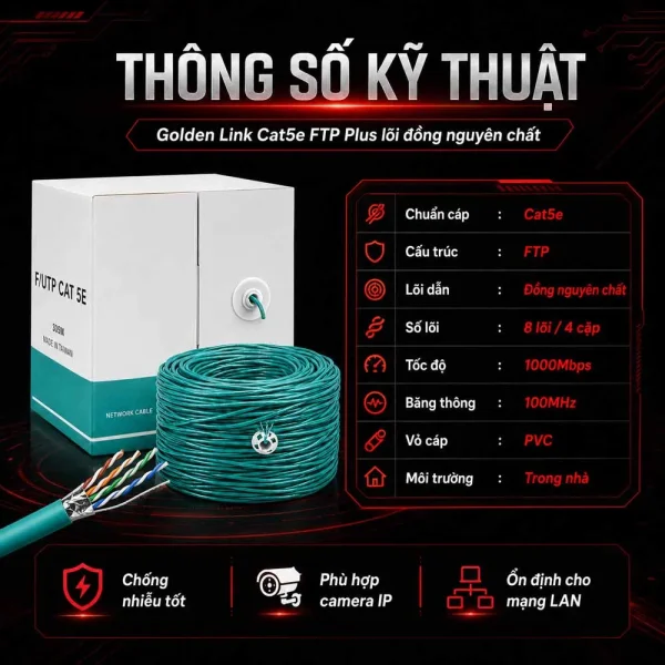 Cáp mạng Golden Link Cat5e FTP Plus Lõi Đồng