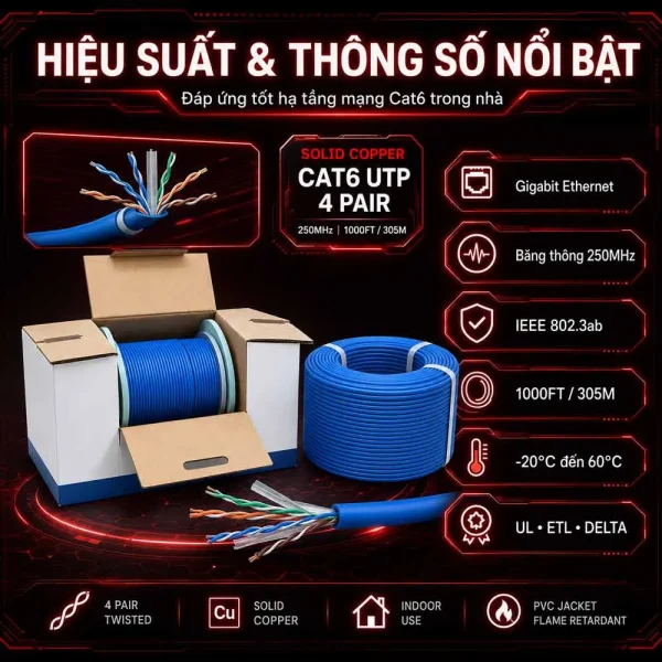 Cáp mạng LS Vina Cat6 UTP UTP-G-C6G-E1VN-M 0.5X4P/BL