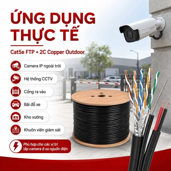 Cáp mạng HDPRO Cat5e FTP + 2C OUTDOOR