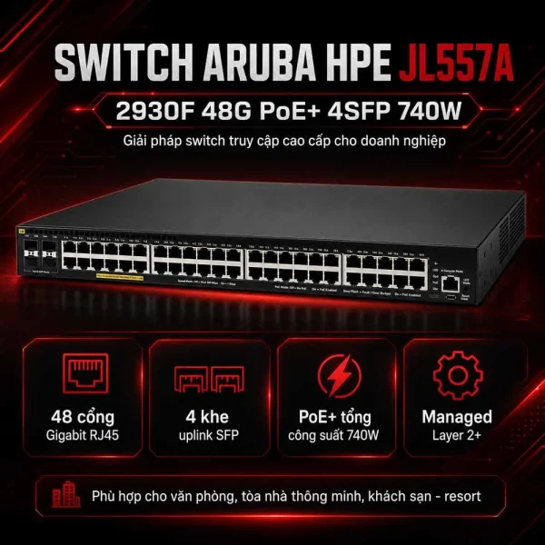 Switch Aruba HPE JL557A 2930F 48G PoE+ 4SFP 740W