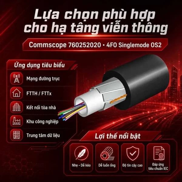 Cáp quang ống lỏng Commscope 4FO Singlemode 760252020