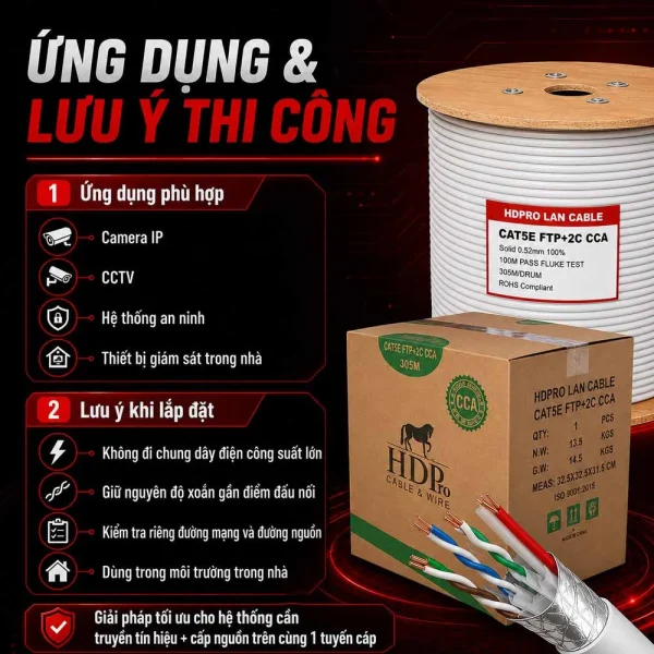 Cáp mạng kèm nguồn HDPRO Cat5e FTP + 2C CCA