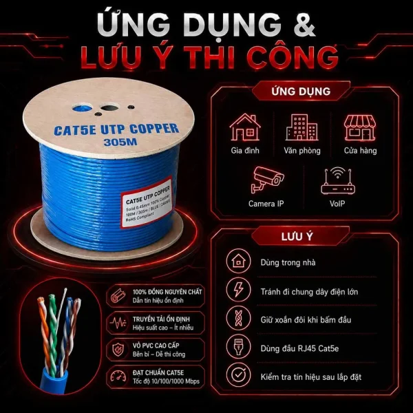 Cáp mạng HDPRO Cat5e UTP Copper đồng nguyên chất