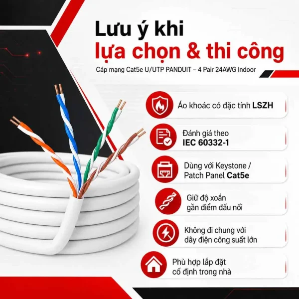 Dây cáp mạng Cat5e U/UTP PANDUIT NUL5C04WH-CE