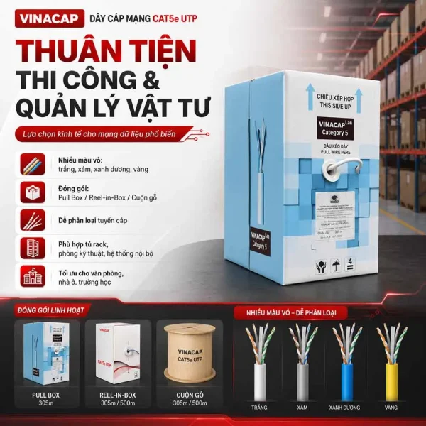 Cáp mạng Lan Vinacap Cat5e UTP Chính Hãng