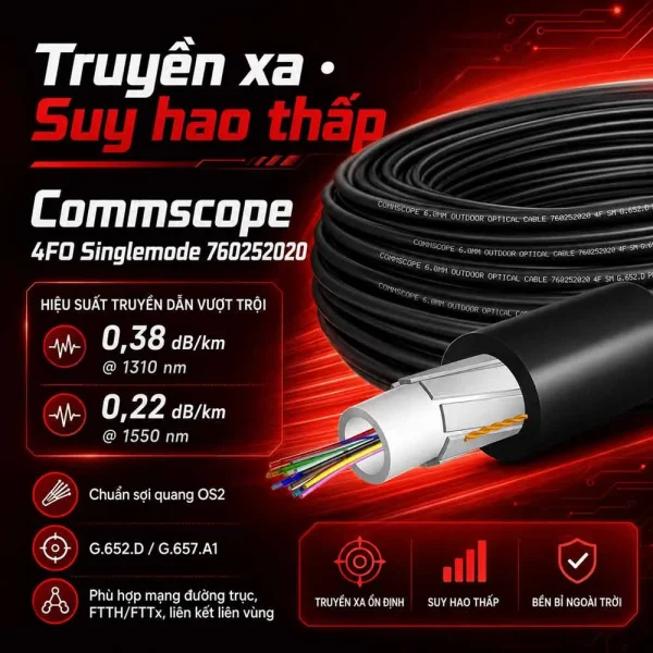 Cáp quang ống lỏng Commscope 4FO Singlemode 760252020