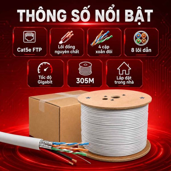 Cáp mạng kèm nguồn HDPRO Cat5E FTP + 2C Copper