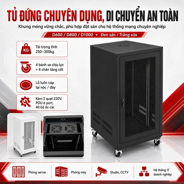 Tủ Rack 20U Chuẩn 19 inch D600, D800, D1000