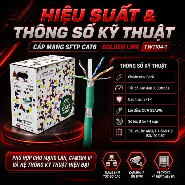 Cáp mạng SFTP Cat 6 Golden Link Chống nhiễu TW1104-1