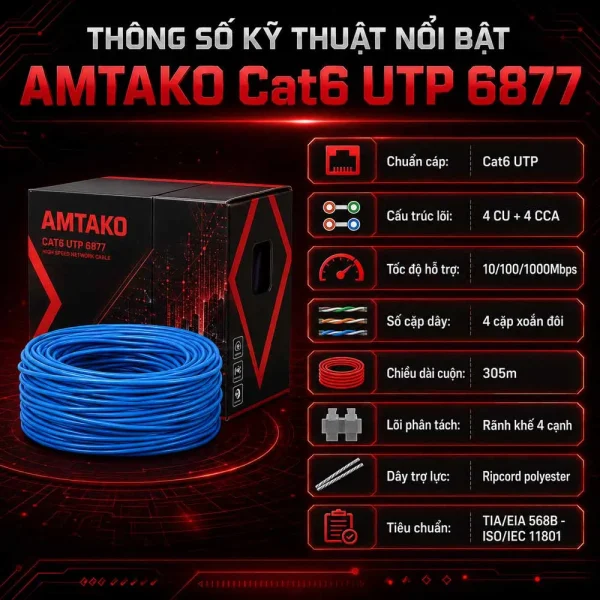 Cáp mạng AMTAKO Cat6 UTP 6877