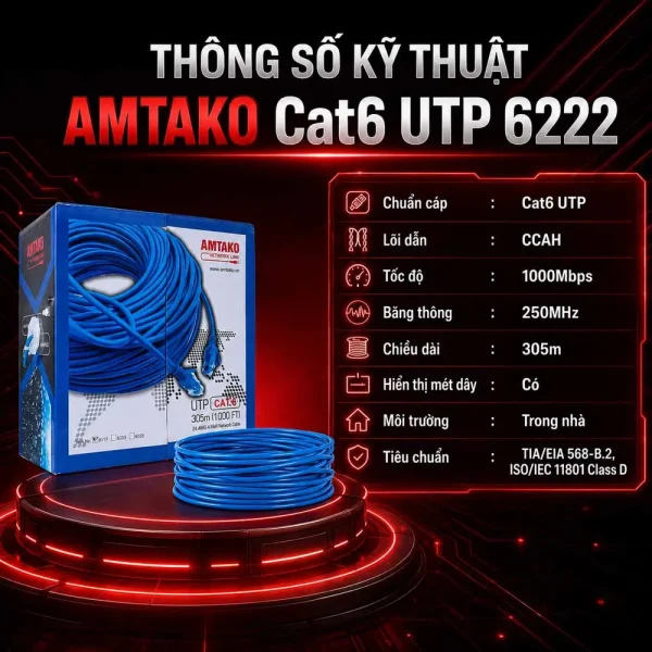Cáp mạng AMTAKO Cat6 UTP 6222 hợp kim đồng